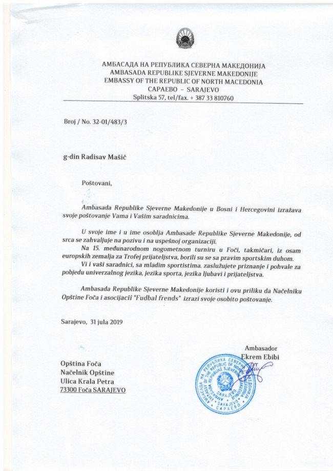 Pismo blagodarnost za pokanata za 15 MFT vo Foča (1)